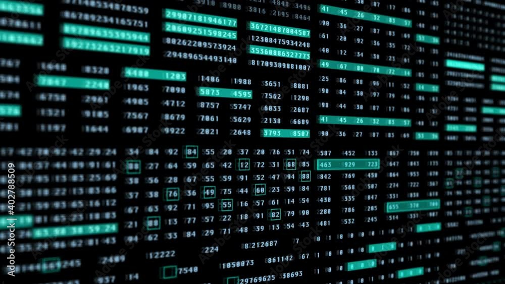 Poster Cyber HUD Technology Depth of Field Center Focus View. Binary Data Code Animation for Screensaver, Background.