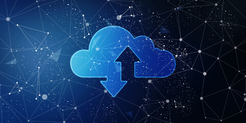 2d illustration Cloud with uploading downloading arrow 