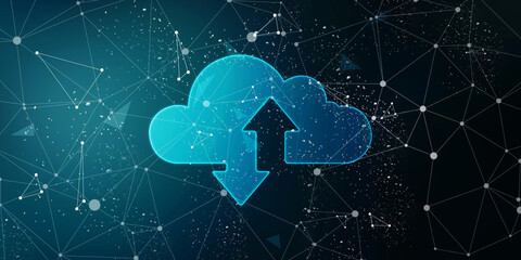 2d illustration Cloud with uploading downloading arrow 