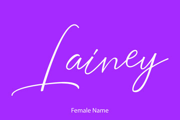 Lainey Woman's Name. Typescript Handwritten Lettering Calligraphy Text on Purple Background