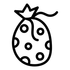 Hand drawn doodle gift bag. Rounded Christmas present with large black dots pattern. Vector illustration isolated on white background.