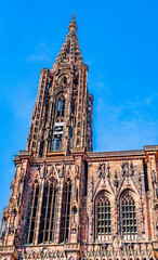 Tower of the Cathedral of Our Lady (Notre Dame) of Strasbourg in Alsace region, France