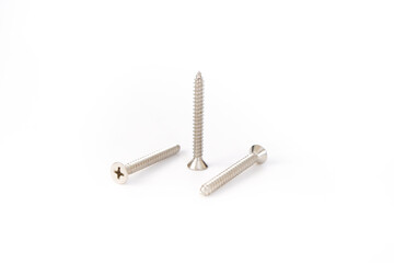 Screw Sharp End, Small long screws on white background