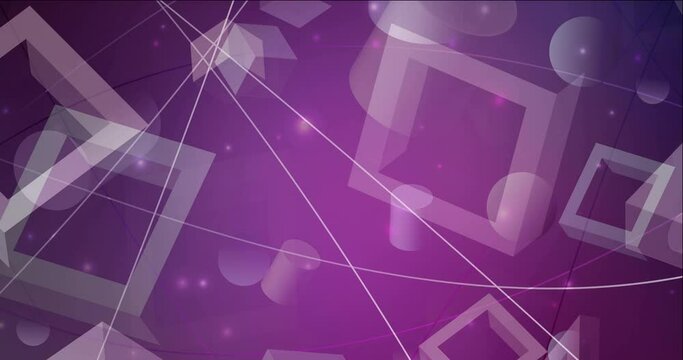 4K looping dark purple, pink video sample in rectangular, circular style. Rectangles, circles on abstract background with colorful gradient. Clip for mobile apps. 4096 x 2160, 30 fps.