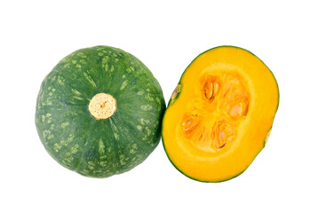Top view of pumpkin isolated on white background.