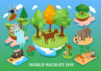 World Wildlife Day Isometric Background © Macrovector