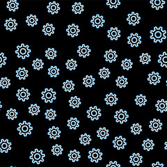 Line Gear icon isolated seamless pattern on black background. Cogwheel gear settings sign. Cog symbol. Vector.