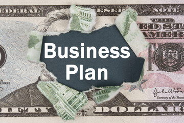 The dollar is torn in the center. In the center it is written - Business Plan