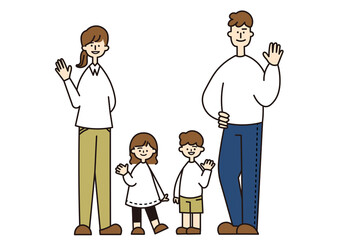 笑顔で手を振る四人家族