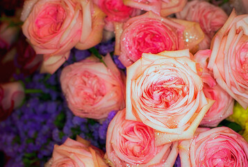 Close-up of a mixed bouquet of roses,summer flowers background.