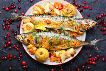 Appetizing baked mackerel