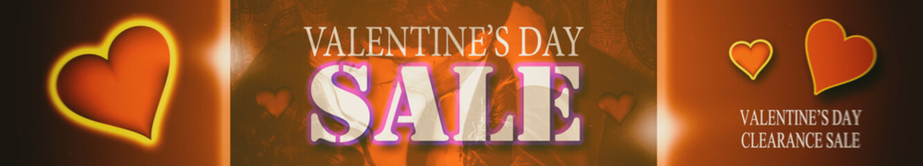 Valentine's day - SALE, Clearance sale, boy and girl kissing, blurred image, web banner, illustration