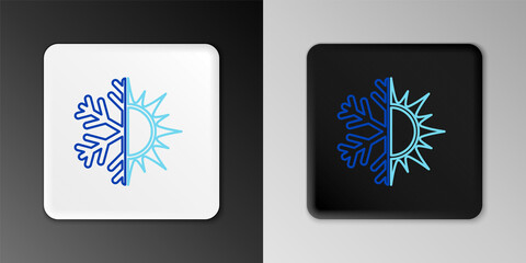 Line Hot and cold symbol. Sun and snowflake icon isolated on grey background. Winter and summer symbol. Colorful outline concept. Vector.