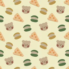 Fotobehang Cheese,cake,and cute bear head vector ilustration seamless pattern.Great for wrapping paper,scrapbooking,textile,fabric print.eps10. © Yus