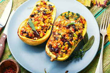 Pumpkin stuffed with rice