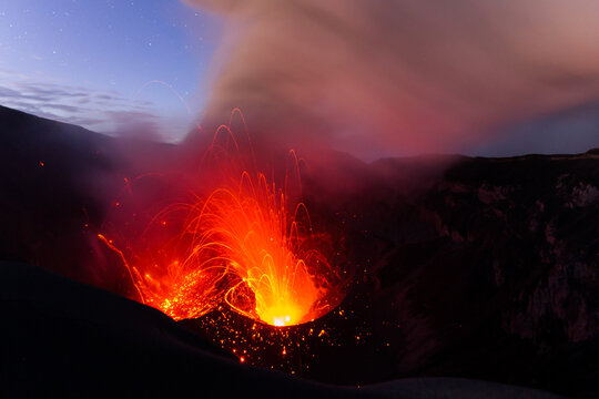 Lava in the crater of Dukono volcano, Halmahera, Indonesia