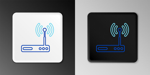 Line Router and wi-fi signal symbol icon isolated on grey background. Wireless ethernet modem router. Computer technology internet. Colorful outline concept. Vector.