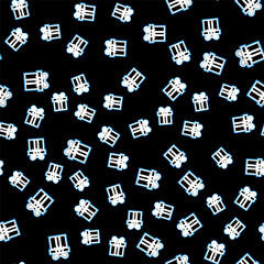 Line Gift box icon isolated seamless pattern on black background. Vector.