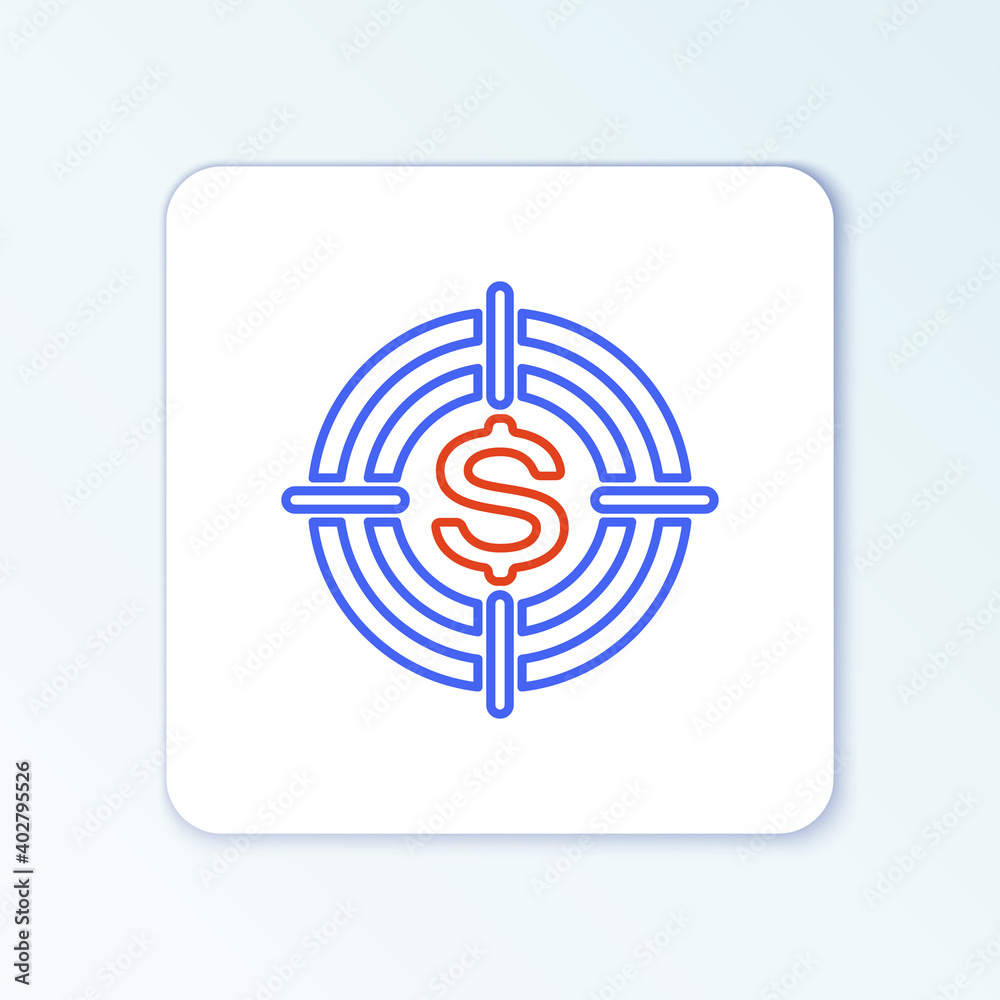 Sticker Line Target with dollar symbol icon isolated on white background. Investment target. Successful business concept. Cash or Money sign. Colorful outline concept. Vector.