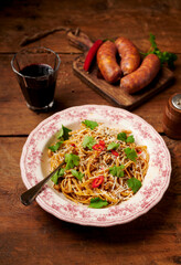 Sausage and chili whole grain linguine