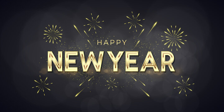 Happy Newyear Letters Banner, Vector Art And Illustration. Can Use For, Landing Page, Template, Ui, Web, Mobile App, Poster, Banner, Flyer, Background