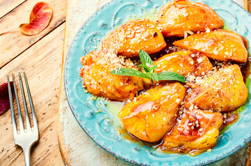 Appetizing caramelized persimmon.