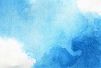 青の手描きの水彩背景素材