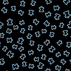 Line Piece of puzzle icon isolated seamless pattern on black background. Modern flat, business, marketing, finance, internet concept. Vector.