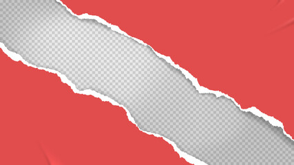 Torn of red paper are on white transparent background for text, advertising or design. Vector illustration