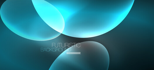 Neon ellipses abstract backgrounds. Shiny bright round shapes glowing in the dark. Vector futuristic illustrations for covers, banners, flyers and posters and other