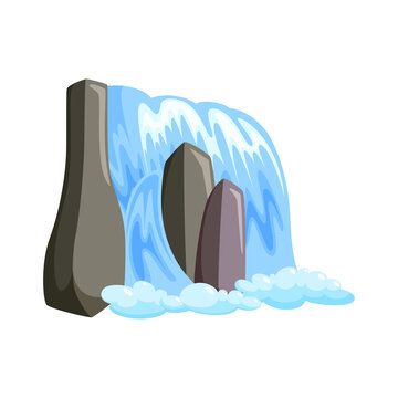 recommend clip art: Waterfall cascade in splashing down with foam. Fantasy cascade of blue water isolated in white background. Vector illustration in cartoon style