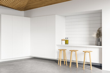 Modern white pub corner with bar counter