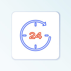 Line Clock 24 hours icon isolated on white background. All day cyclic icon. 24 hours service symbol. Colorful outline concept. Vector.