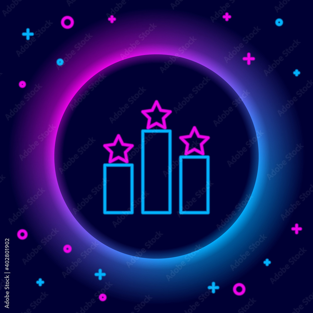 Sticker Glowing neon line Ranking star icon isolated on black background. Star rating system. Favorite, best rating, award symbol. Colorful outline concept. Vector.