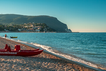 Lifeguard equipment in the beach of Numana, Ancona