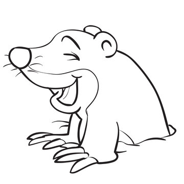 sketch of cute mole character, coloring book, cartoon illustration, isolated object on white background, vector,