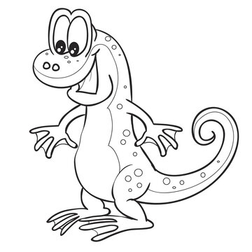 sketch of a cute lizard character, coloring book, cartoon illustration, isolated object on white background, vector,