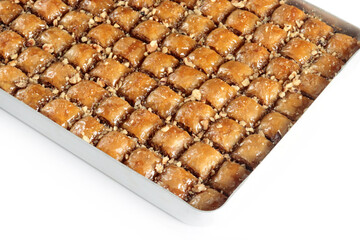 Traditional Turkish baklava on the tray.  Turkish dessert.