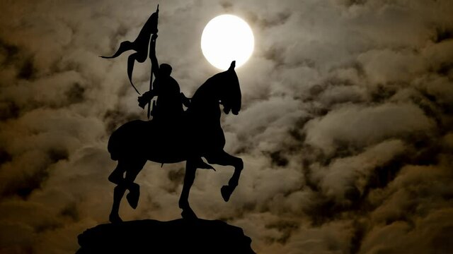 Joan of Arc - Jeanne d Arc Statue, Time Lapse by Night with Dark Atmosphere