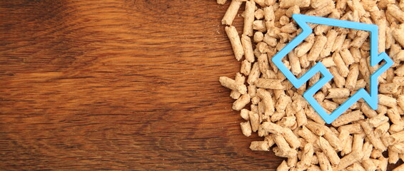 an old oak board with wood pellets