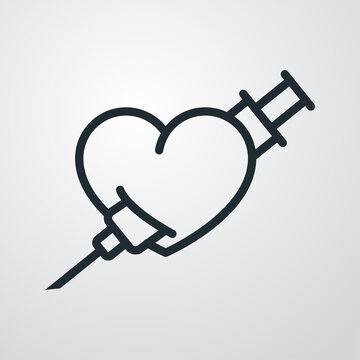 recommend clip art: I love Vaccine. Logotipo con corazón atravesado por jeringuilla con lineas en fondo gris