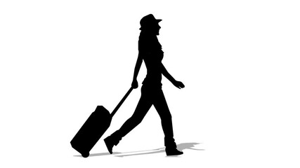 Walking silhouette woman ( with travel bag ) cartoon animation. Loop animation ( 4K video ).