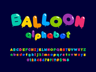 balloons style alphabet design with uppercase, lowercase, numbers and symbol
