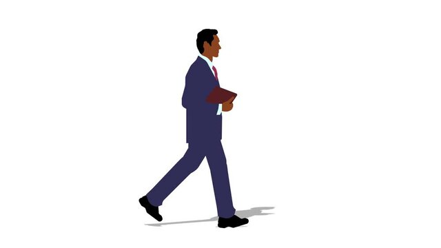 Walking black business man cartoon animation. Loop animation ( 4K video ).
