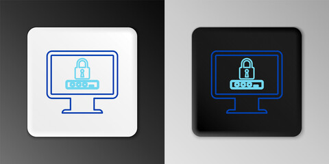 Line Monitor with password notification and lock icon isolated on grey background. Security, personal access, user authorization, login form. Colorful outline concept. Vector.