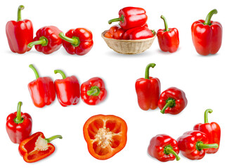 Set of sweet red pepper. Isolated on white