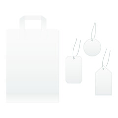 Paper shopping bag and labels mockup