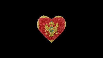 Montenegro National Day. July 13. Statehood Day. Heart shape made out of shiny spheres on black background. 3D rendering.