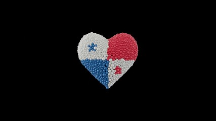 Panama National Day. Independence Day. Heart shape made out of shiny spheres on black background. 3D rendering.