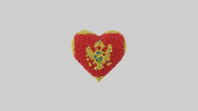 Montenegro National Day. July 13. Statehood Day. Heart shape made out of shiny spheres on white background. 3D rendering.